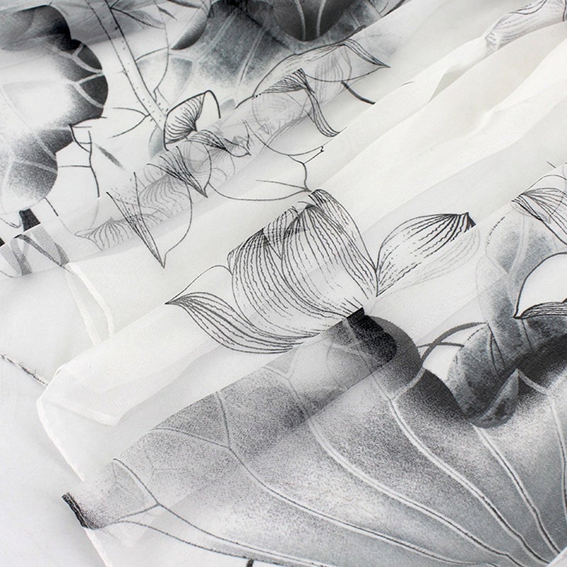 Lobagve Van Caro Sheer Chiffon Scarf Beach Shawl Elegant Lotus Sunscreen Scarf for Women (Black and White) - Image 2